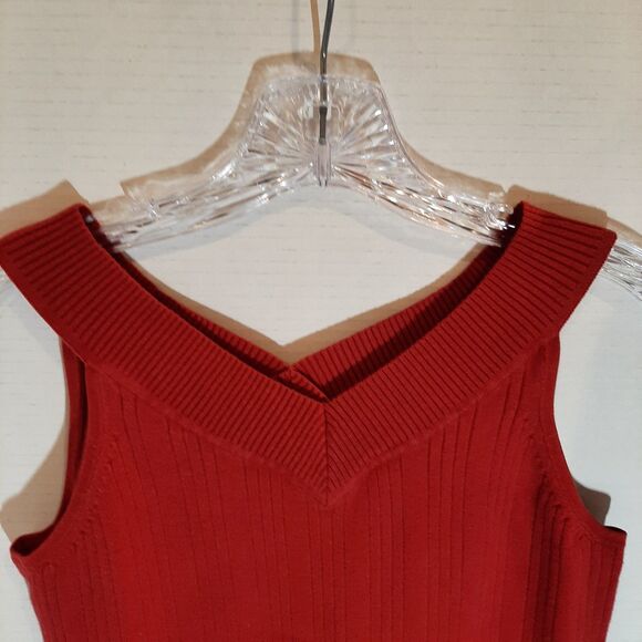 Y2K VTG Faded Glory Ribbed Large Tank 90s Striped Sleeveless Sweater V Neck Red - Picture 4 of 8